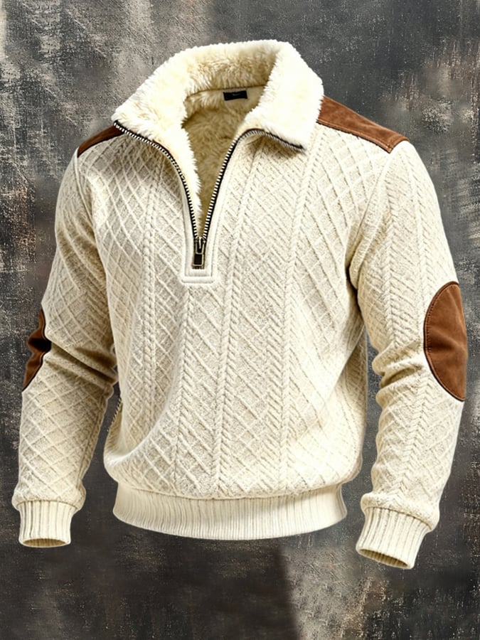 Sudadera vintage-Style texturizado Color-Block Warm de manga larga para hombre