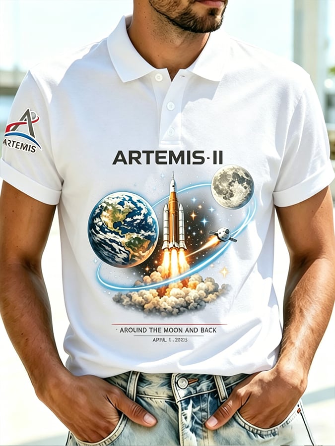 Camisa polo retro Artemis II 2026 Rocket Launch estampado