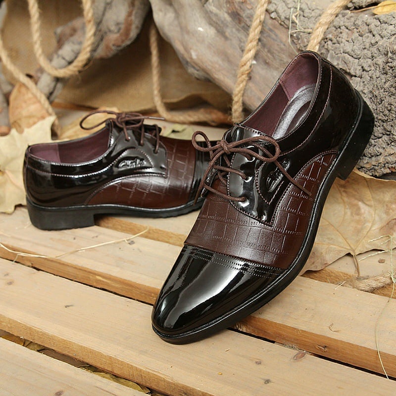 Zapatos ejecutivo casual Pointed ToePatchpara trabajo Lace Up Oxfords Faux cuero Patant para hombre