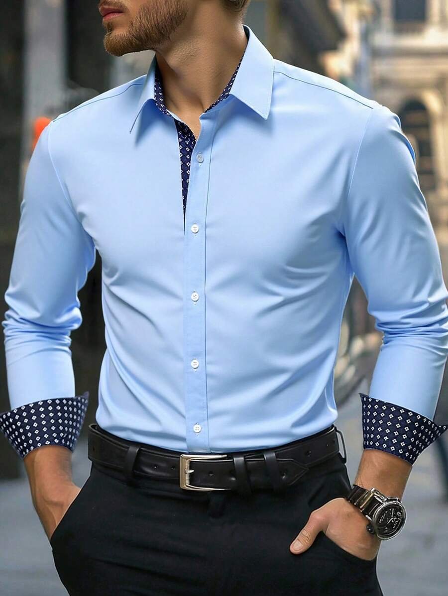 Camisa Street Style ejecutivo casual estampado de manga larga para hombre