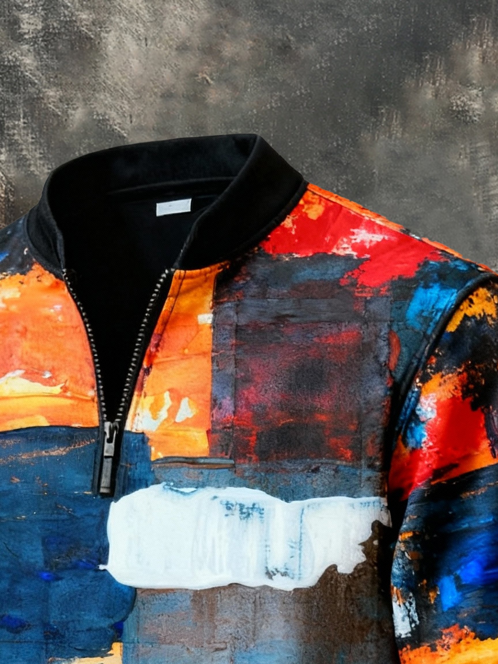 Sudadera casual retro Contrast Color Half Zip Stand cuello de manga larga para hombre