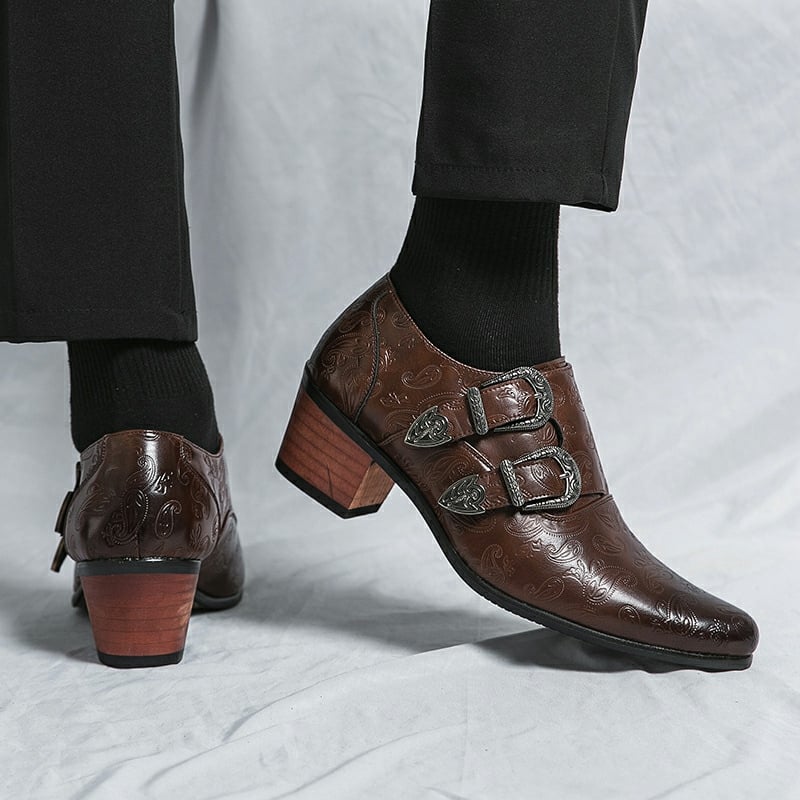 Zapatos Chunky Heel Sculpted de moda casual Buckle cuero para hombre