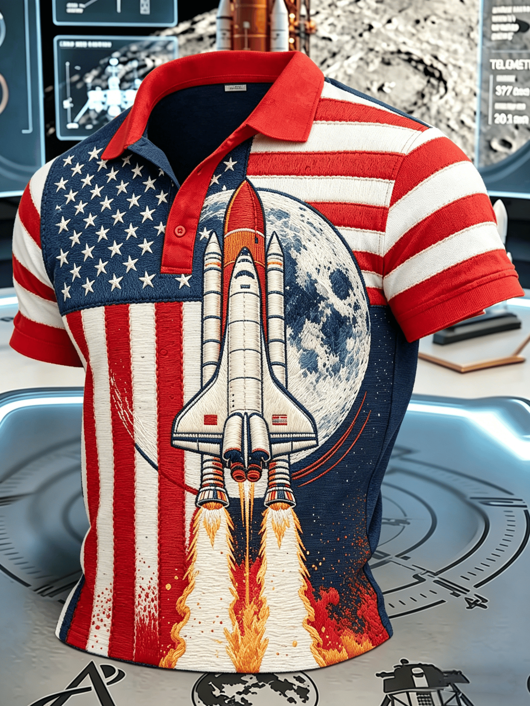 Camisa polo Artemis II Space Theme para hombre
