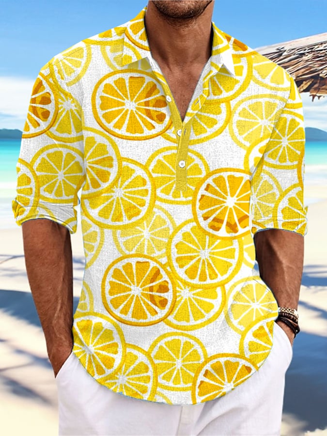 Camisa casual Hawaiian estampado Stand Collar para hombre