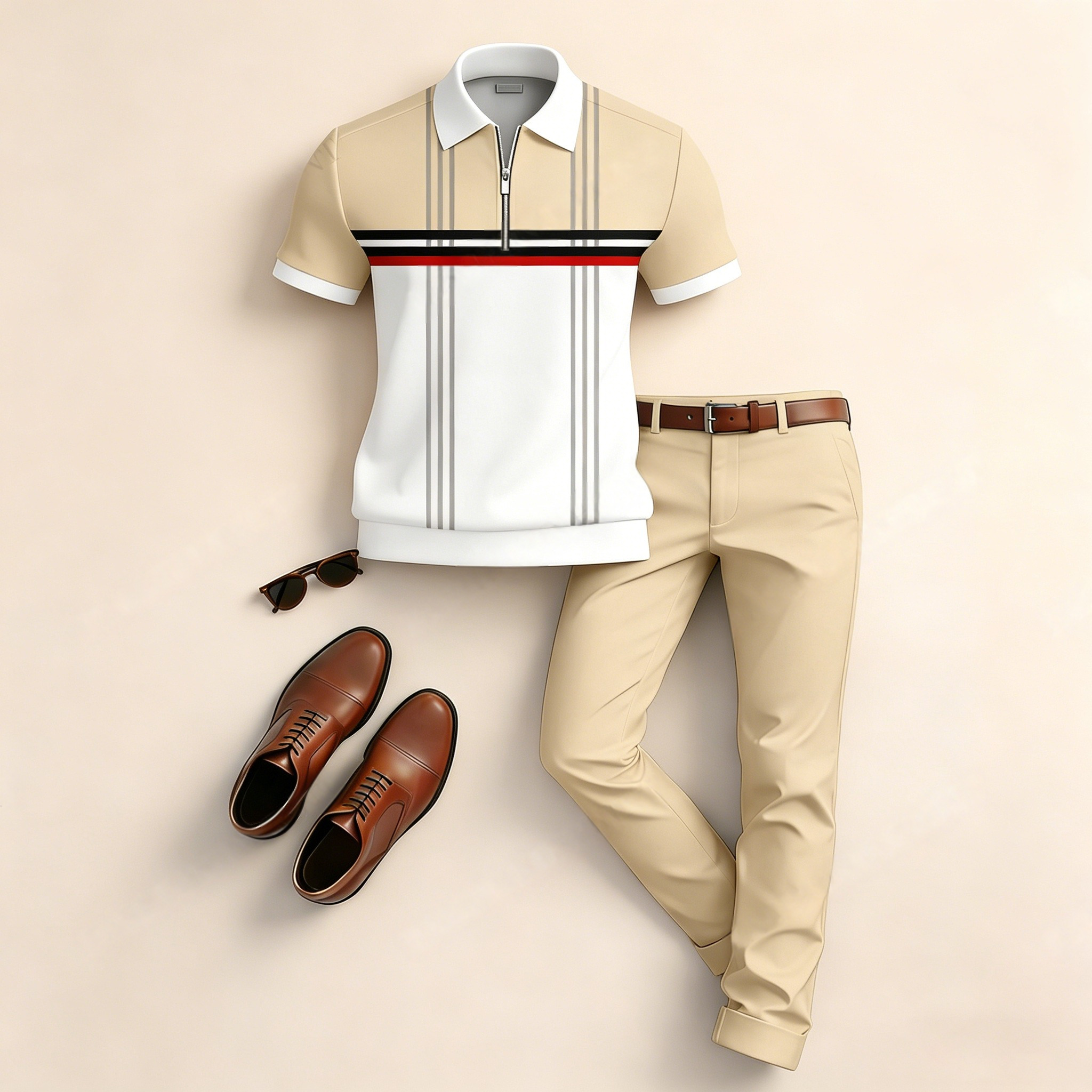 Conjunto de dos piezas casual a rayas Patchpara trabajo estampado de manga corta camisa polo And pantalón para hombre