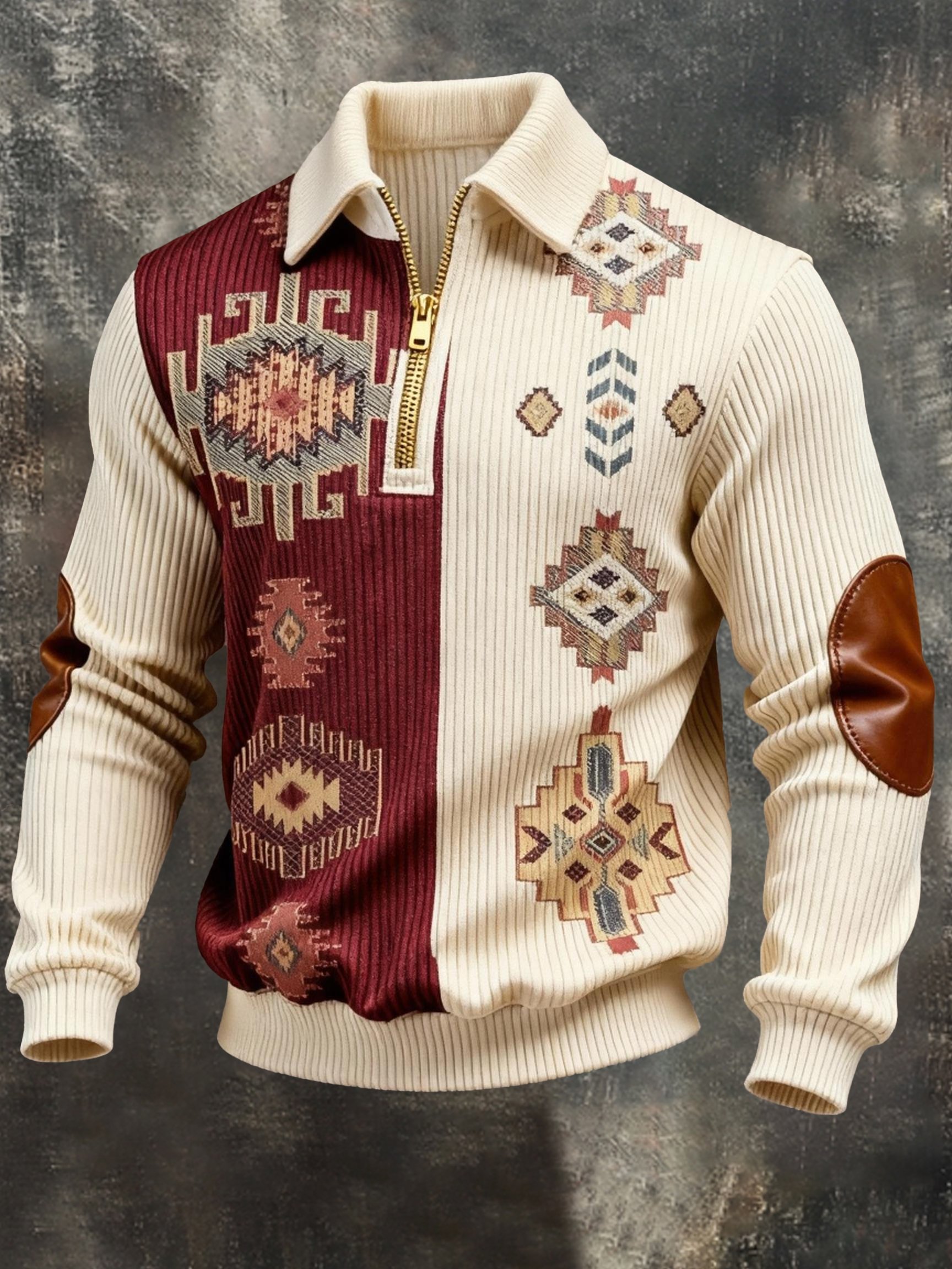 Sudadera vintage Color-Block estampado con cierre con gorrasucha para hombre