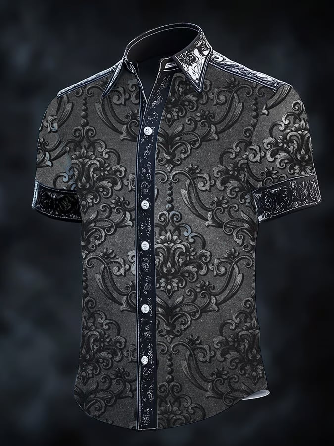 Camisa vintage Dark Baroque estampado de manga corta para hombre