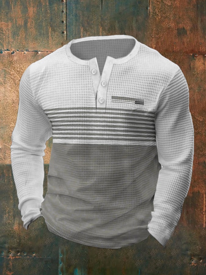 para hombre vintage Waffle Color Patch Henley Neck camiseta
