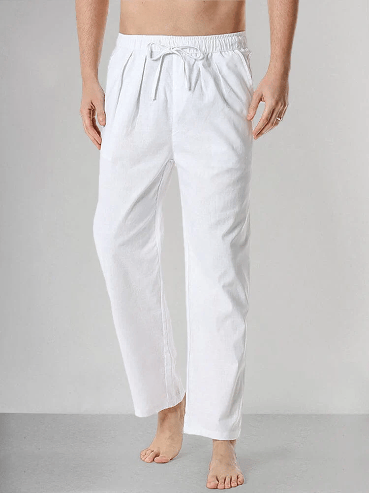 Pantalón Drawstring Elastic Waist Straight Comfortable And transpirable para exterior Vacation Beach Vacation casual para hombre