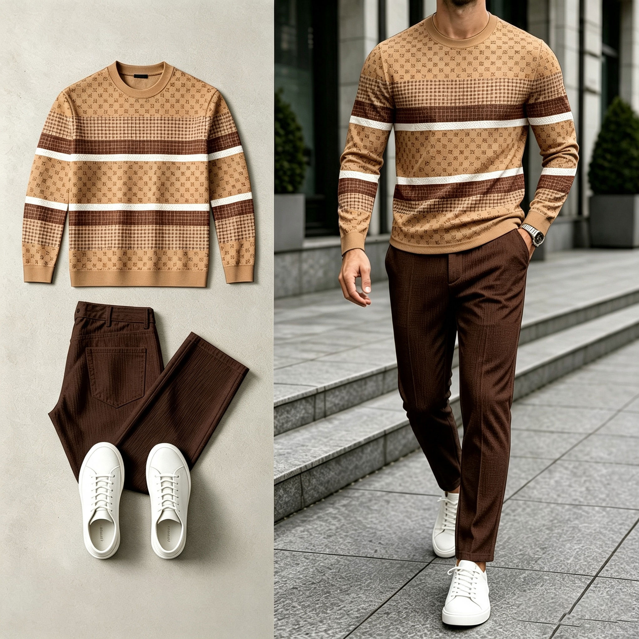 para hombre Subtle Monogram Round-Neck Sweacamiseta and pantalón Set