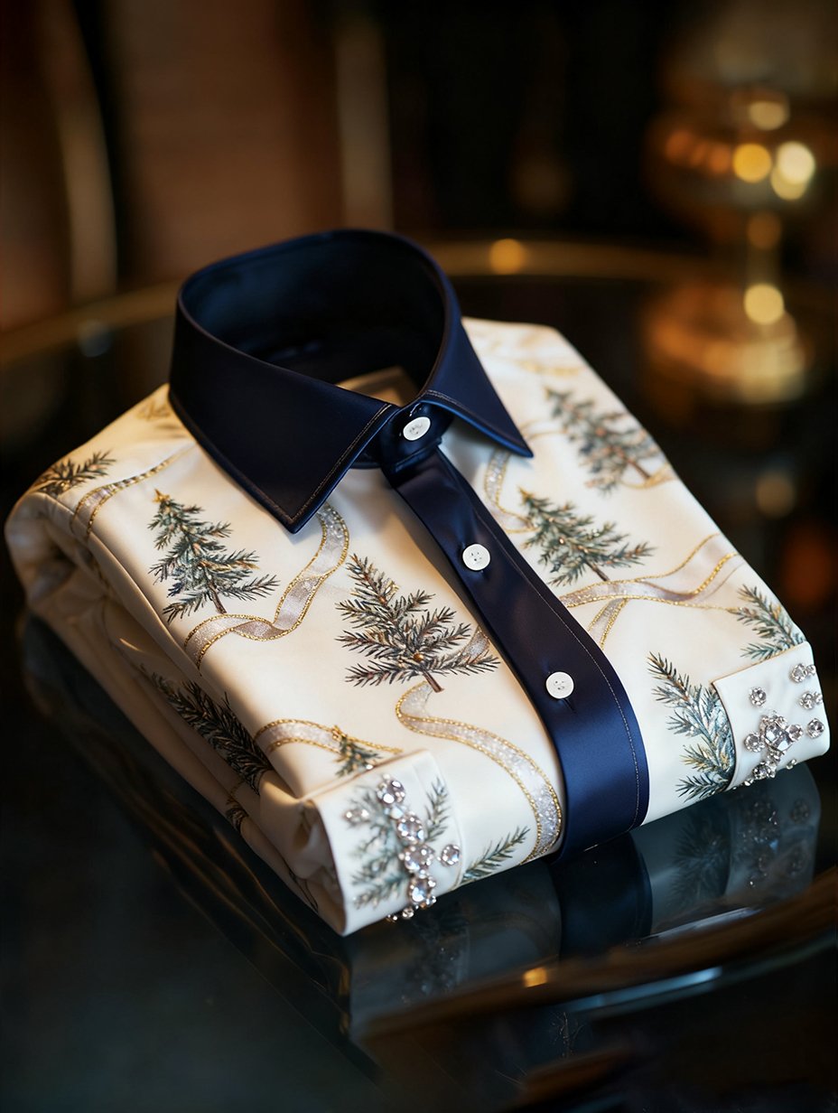 Camisa de lujo Christmas Party de manga larga con botones para hombre
