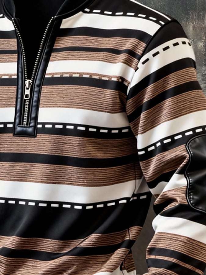 Sudadera retro en bloques de color estampado Color-Blocked con cierre para hombre