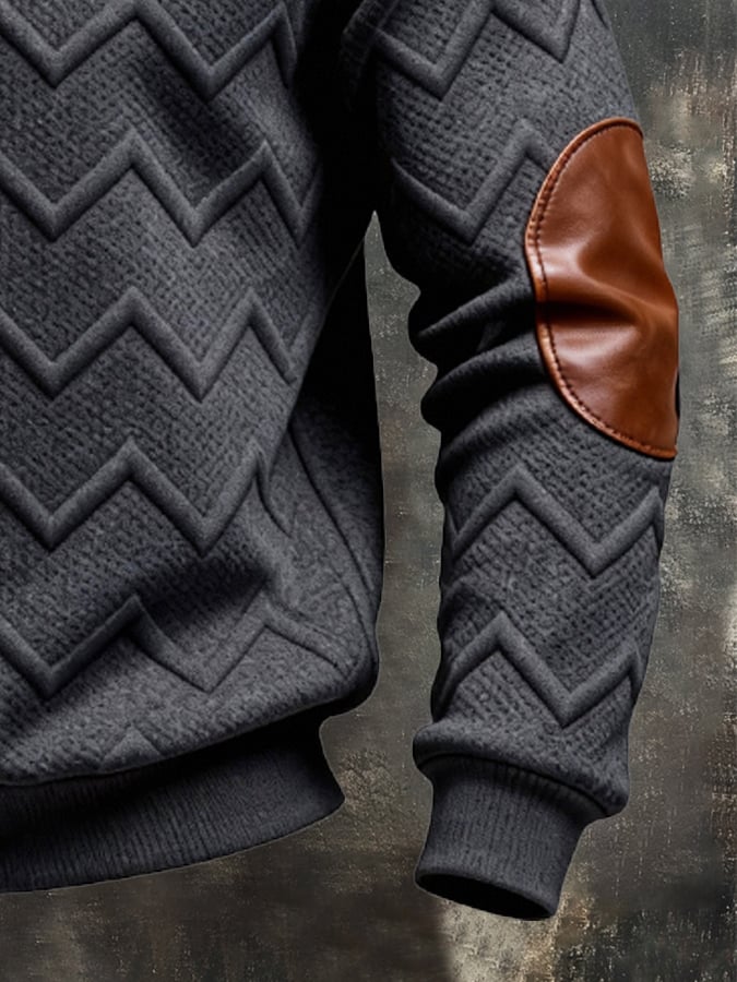 Sudadera retro jacquard texturizado Patchpara trabajo Comfortable Color-Blocked con cierre para hombre