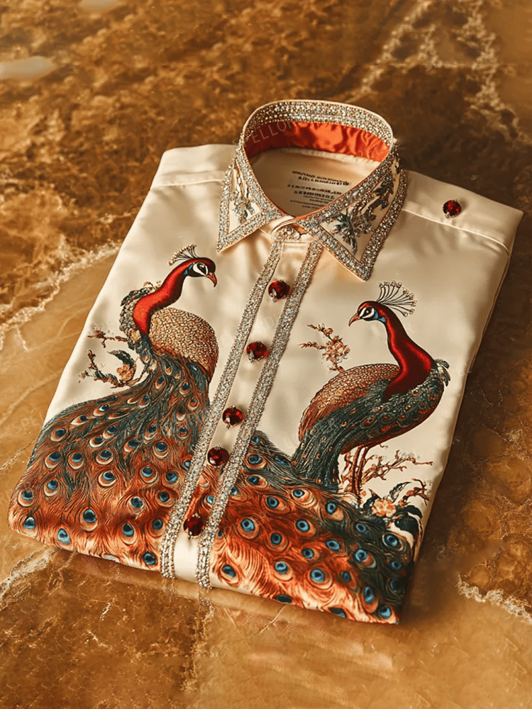 Camisa satén Luxe estampado de manga corta Button para hombre
