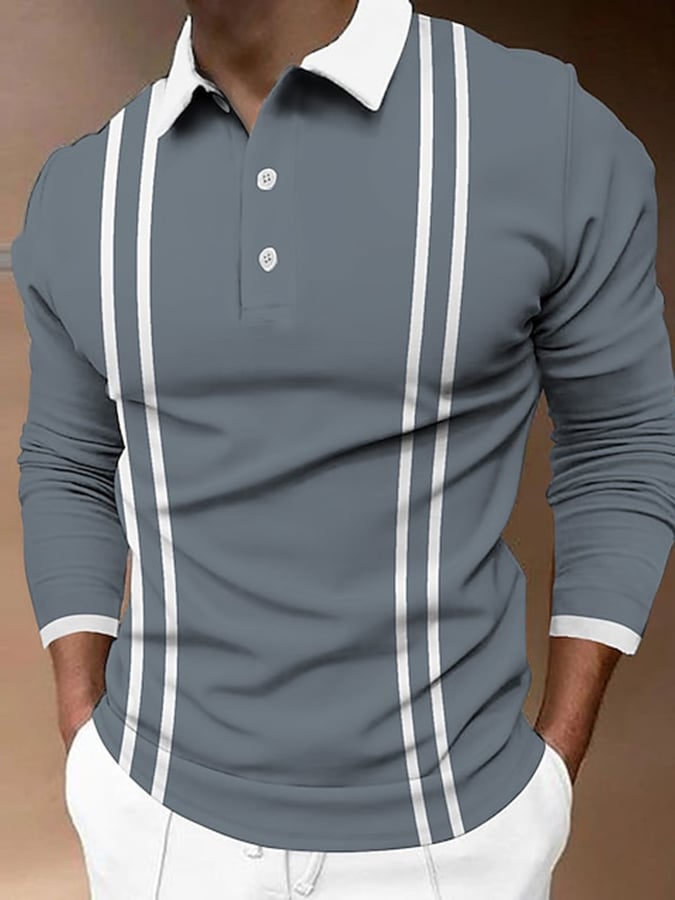 Camisa polo de moda estampado estampado solapa Pullover de manga larga