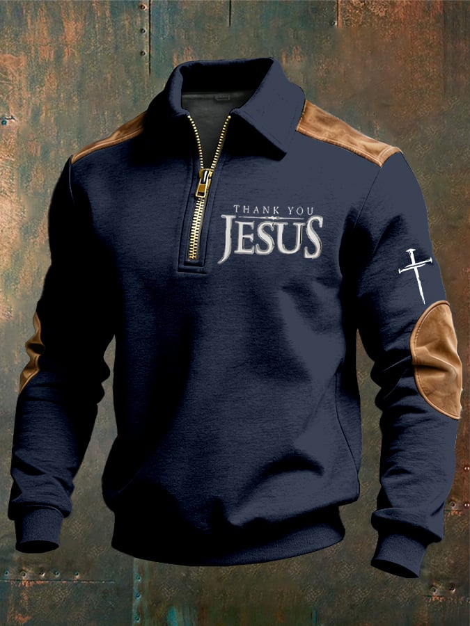 Sudadera vintage Faith “Thank You Jesus” Design estampado casual Zipper -Fast Shipping para hombre