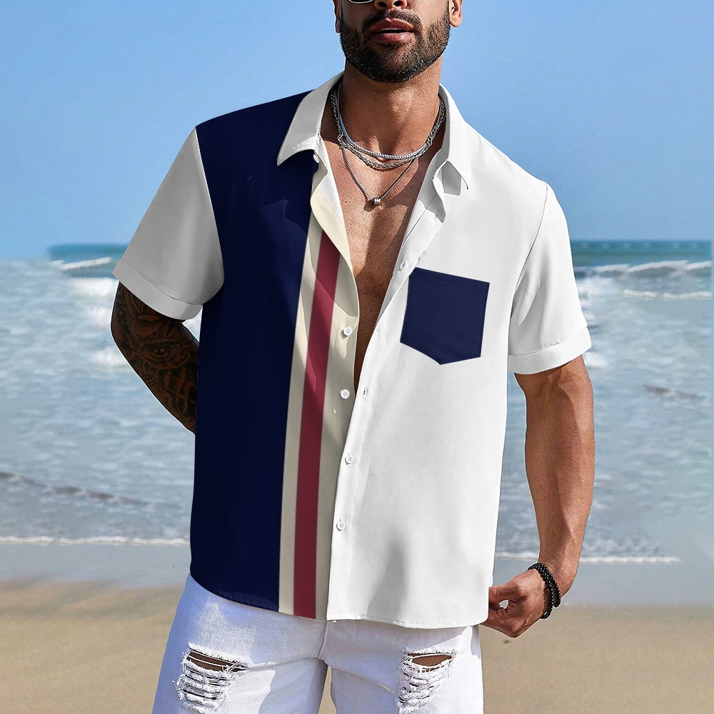 Camisa Mens estampado casual de manga corta 2504000290