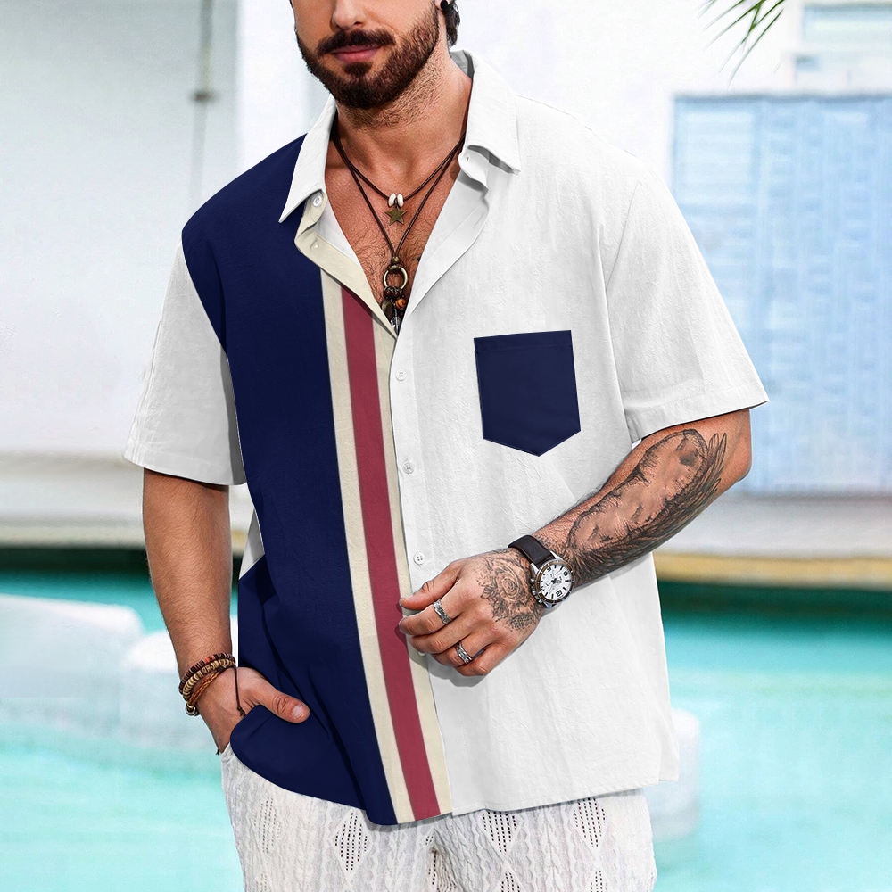 Camisa Mens estampado casual de manga corta 2504000290