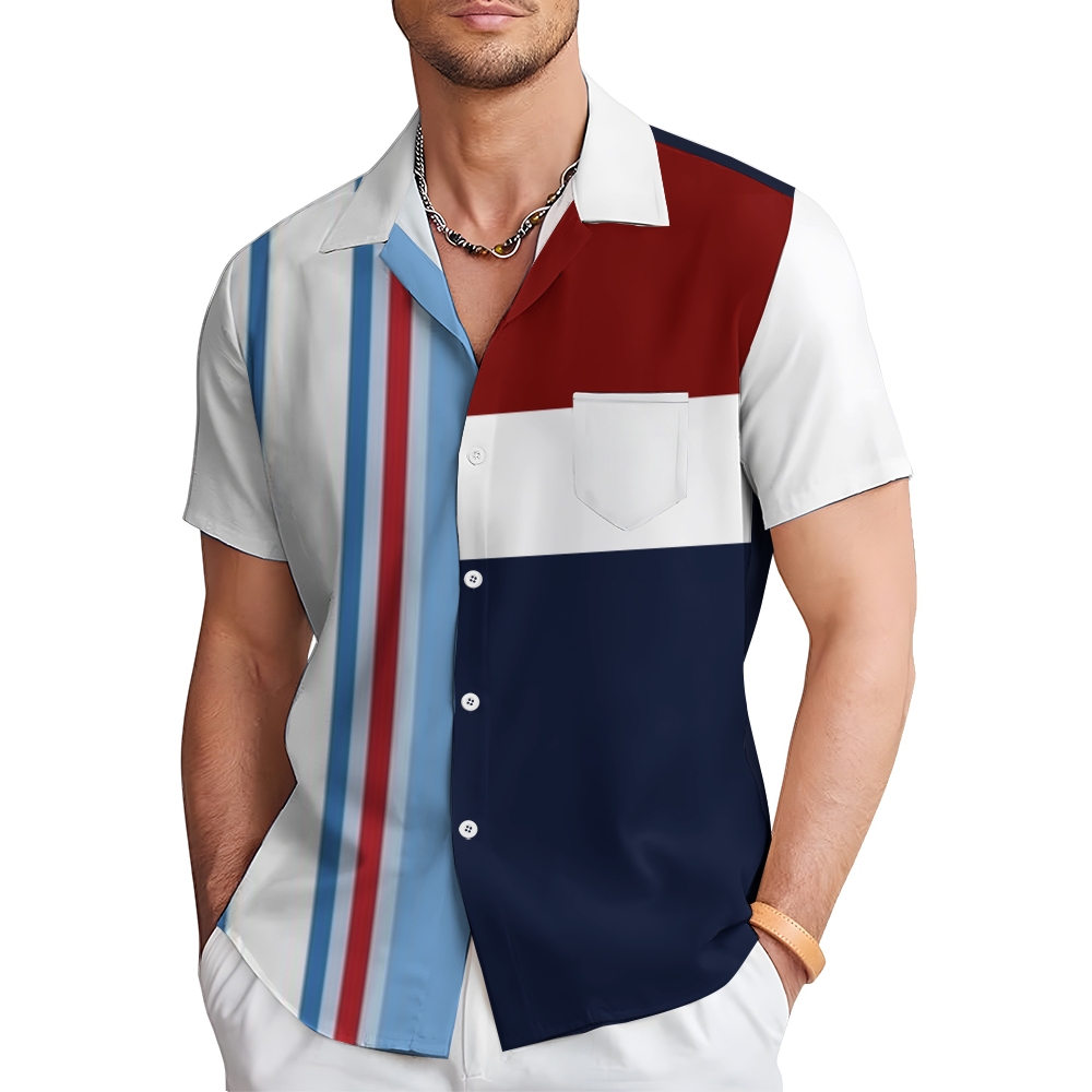 Camisa Mens estampado casual de manga corta 2504000291