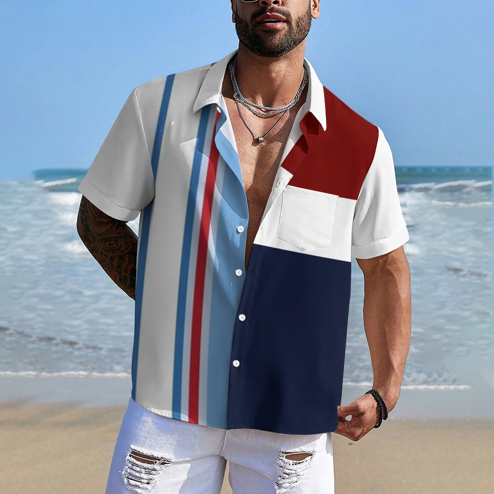Camisa Mens estampado casual de manga corta 2504000291