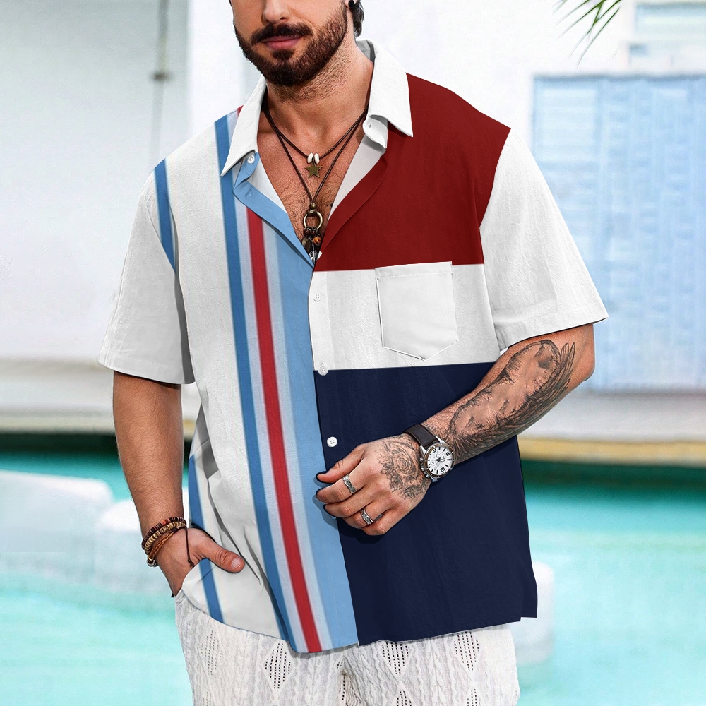 Camisa Mens estampado casual de manga corta 2504000291