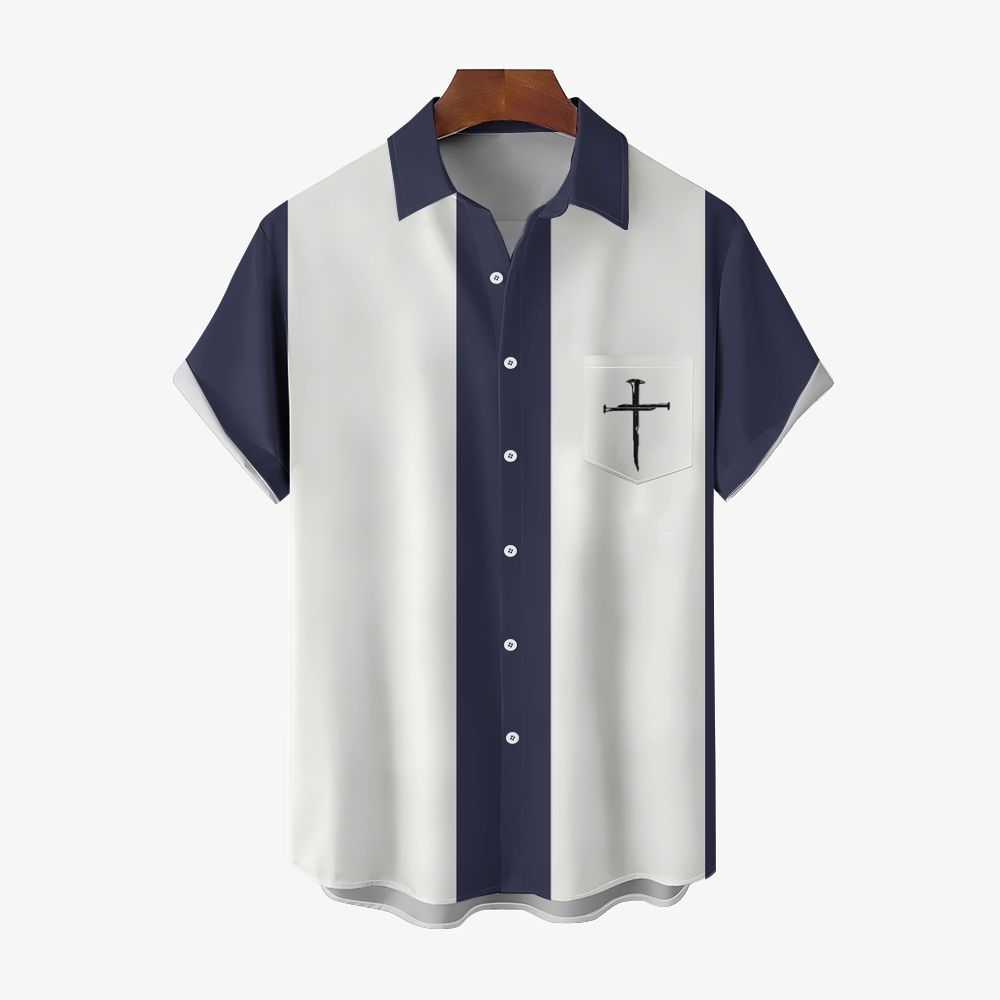 Camisa Mens estampado casual de manga corta 2504000396