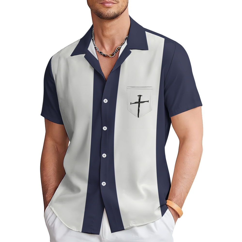 Camisa Mens estampado casual de manga corta 2504000396