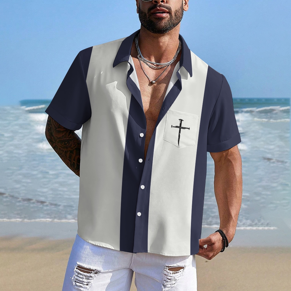 Camisa Mens estampado casual de manga corta 2504000396