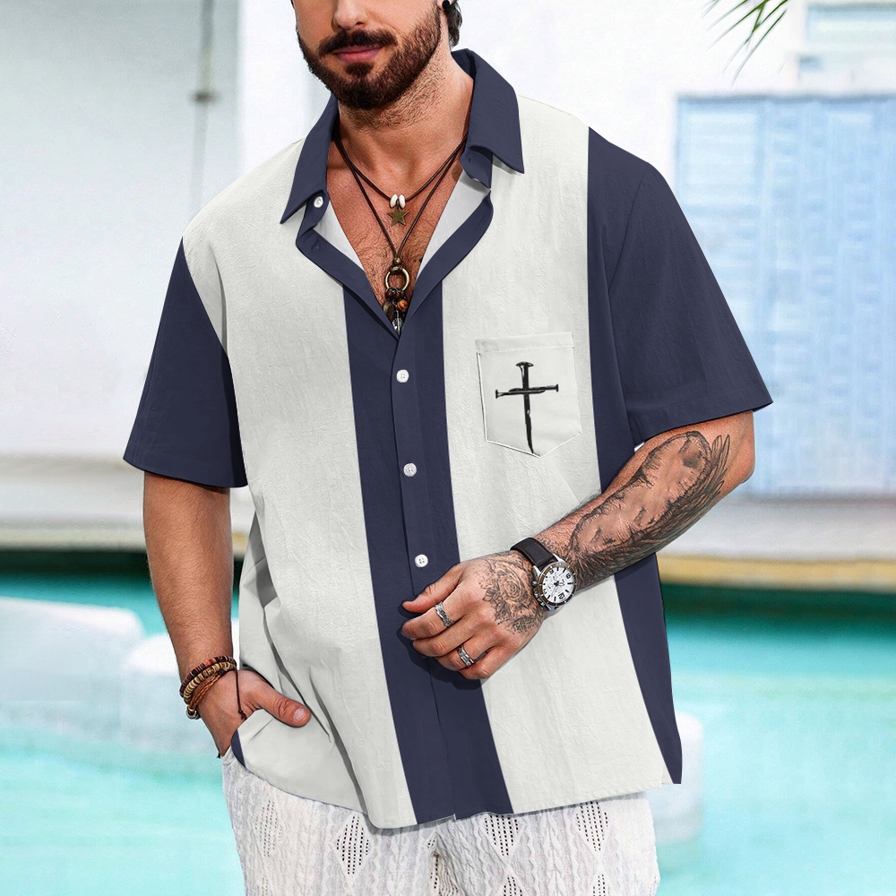 Camisa Mens estampado casual de manga corta 2504000396