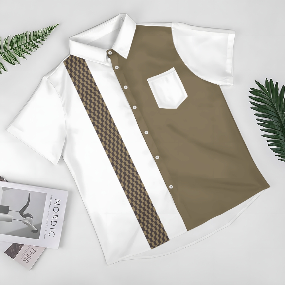 Camisa Mens estampado casual de manga corta 2504000398