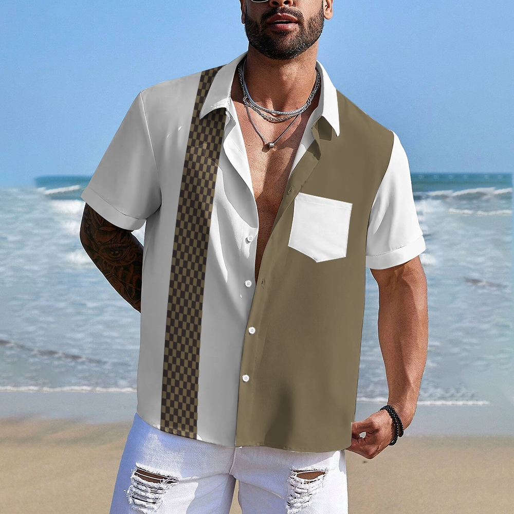 Camisa Mens estampado casual de manga corta 2504000398