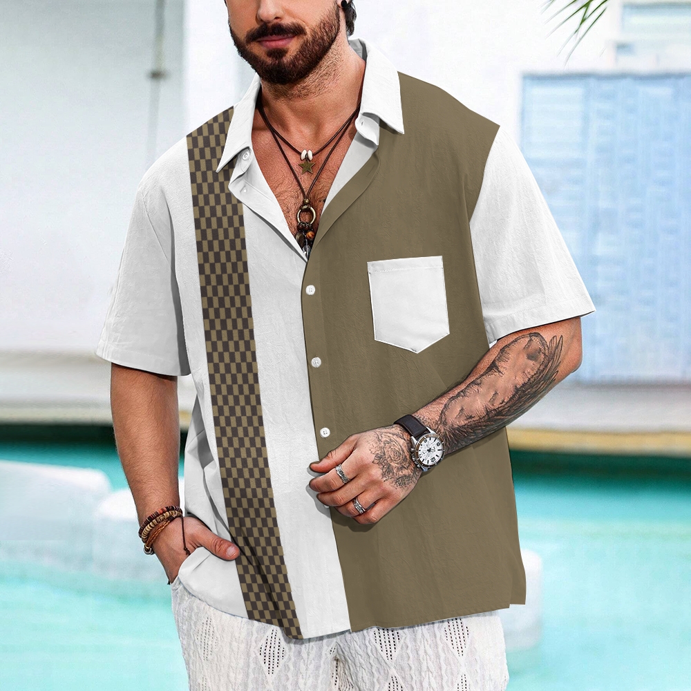 Camisa Mens estampado casual de manga corta 2504000398