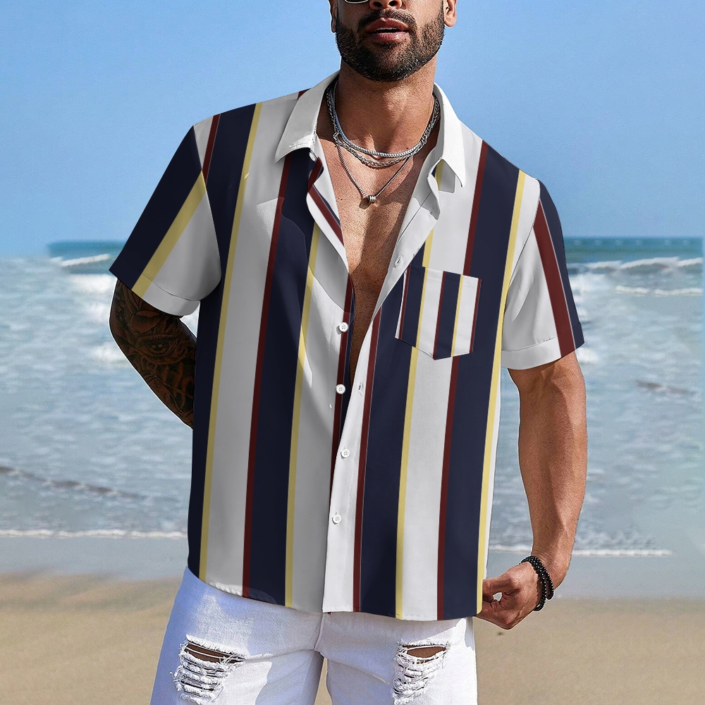 Camisa Mens estampado casual de manga corta 2504000402