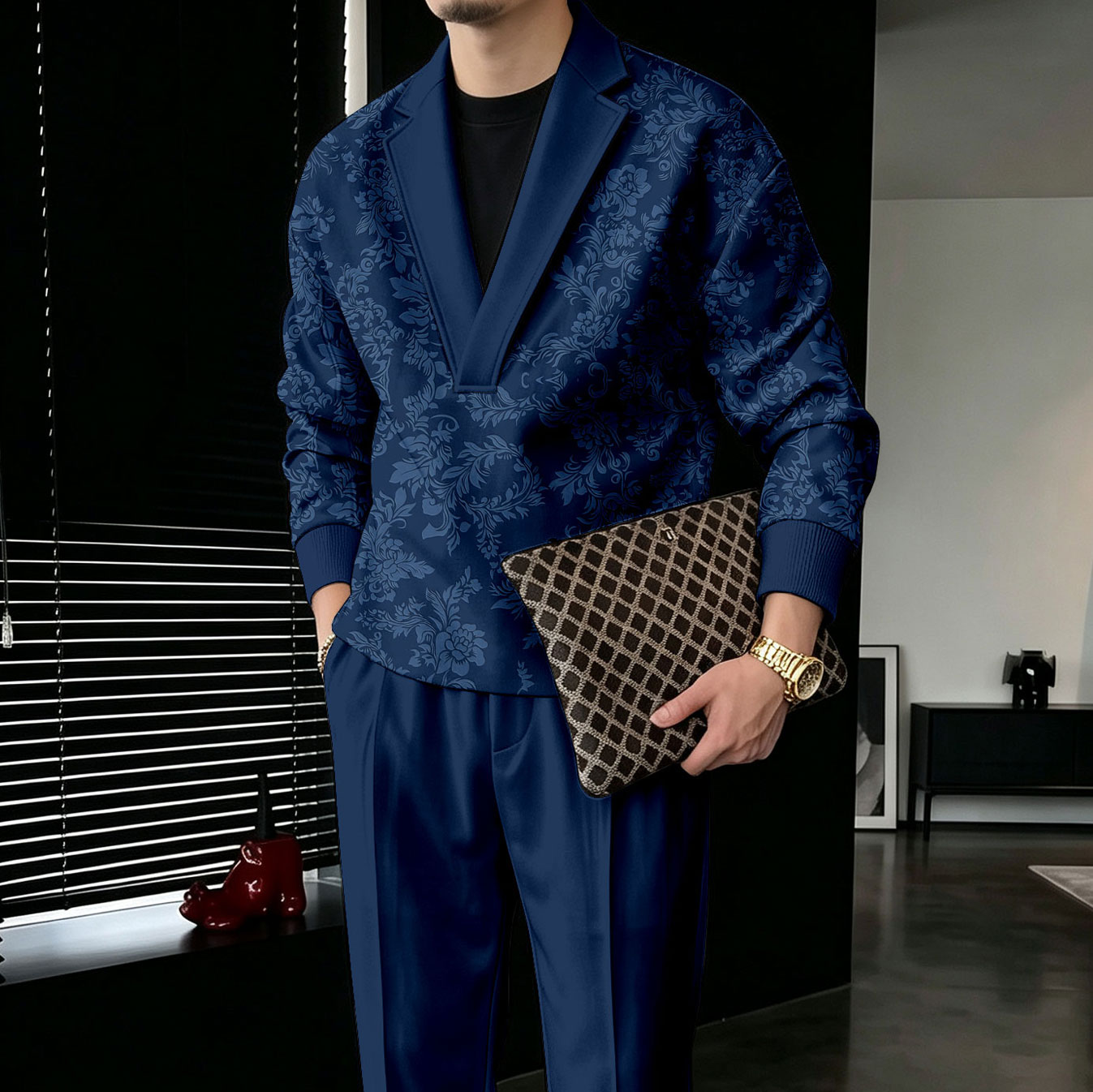 Sudadera Dark Blue V-Neck and pantalón Set para hombre