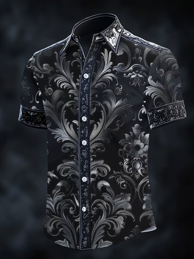 Camisa vintage Dark Baroque estampado de manga corta para hombre
