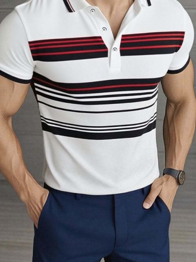 Camisa polo casual clásico a rayas estampado ejecutivo de manga corta para hombre - vista 2