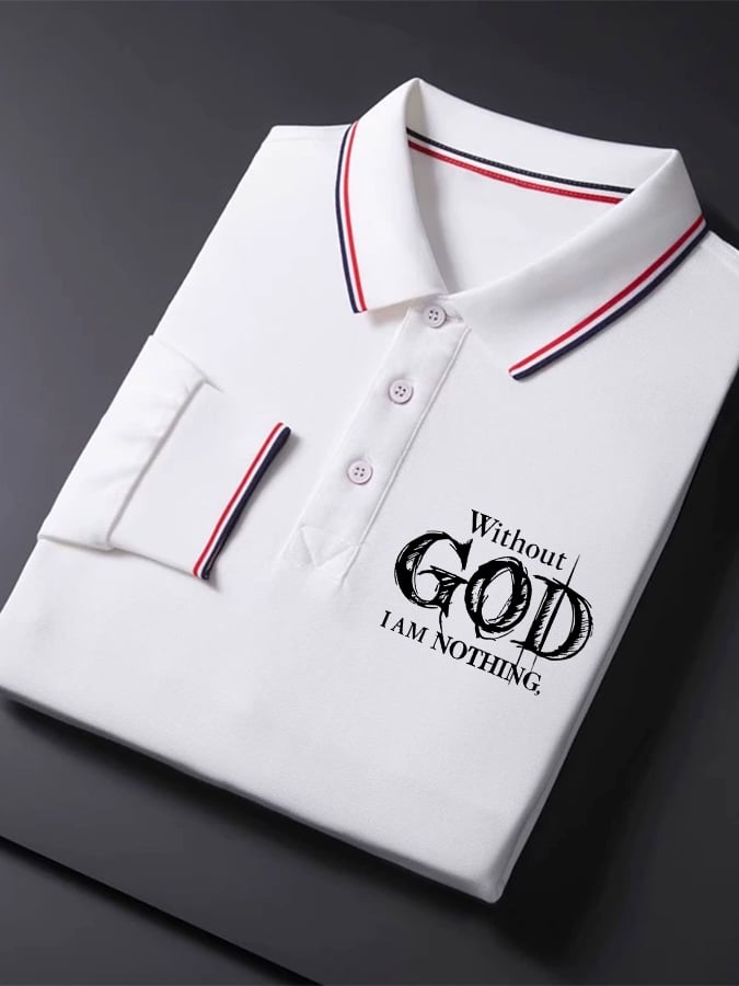 Camisa polo vintage Faith “Without God I Am Nothing,” de manga largas para hombre
