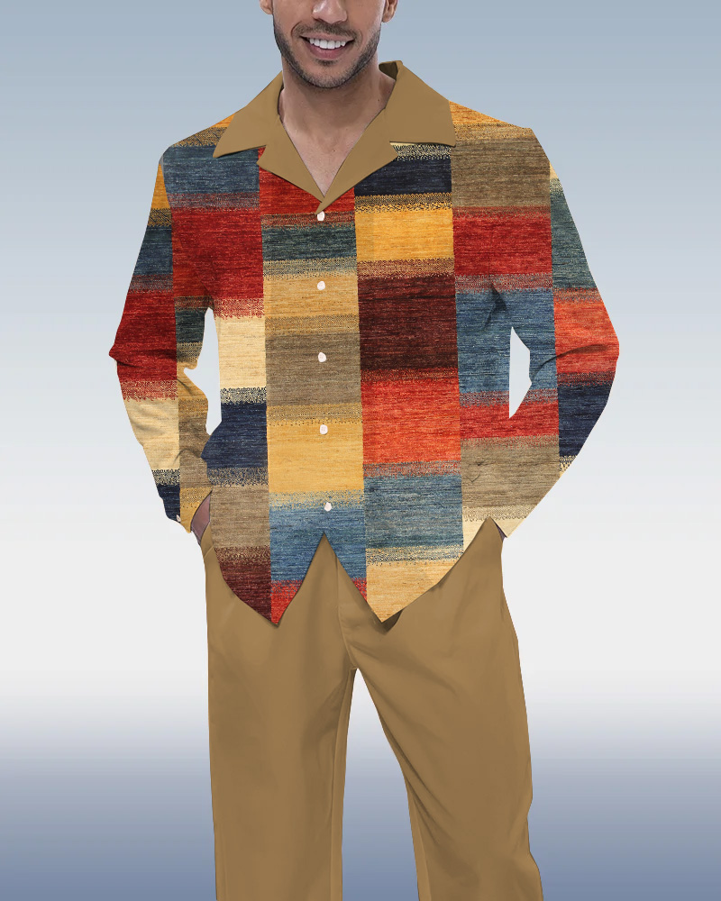 Colorblock estampado de manga larga Walking Suit para hombre