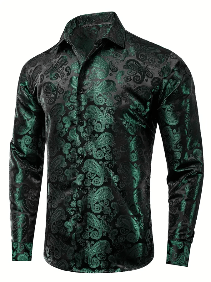 Camisa seda ejecutivo de lujo Design estampado de manga larga para hombre