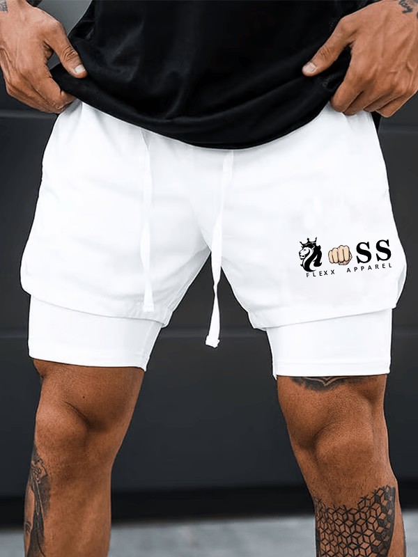 Shorts retro Letter estampado Double-Layer (With bolsillos) para hombre