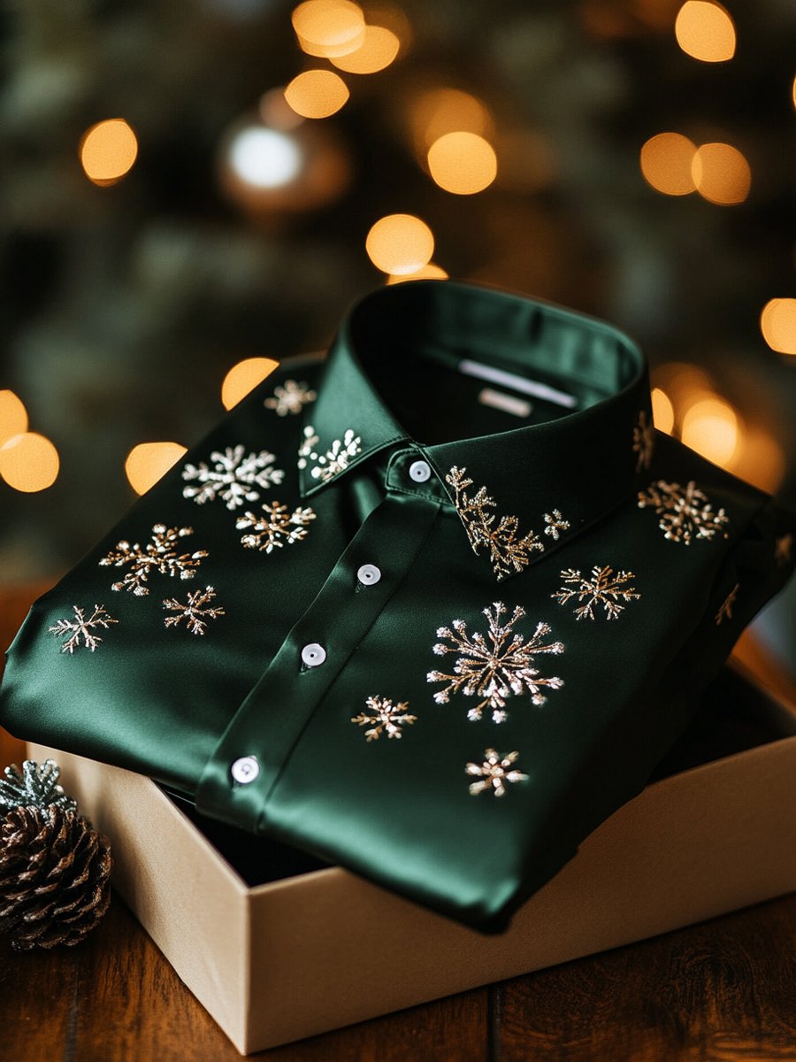 Camisa ejecutivo Christmas Snowflake estampado de manga larga para hombre
