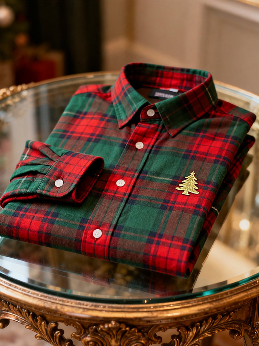 Camisa Christmas a cuadros de manga larga para hombre