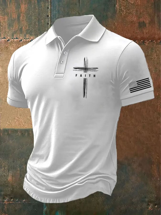 Camisa polo retro Faith casual estampado para hombre
