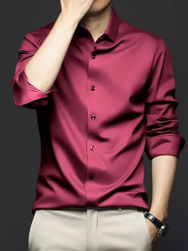Camisa de lujo Romantic Contrast Color estampado de manga larga para hombre