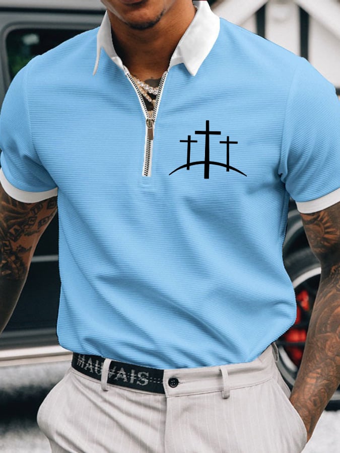 Camisa polo Faith Cross estampado casual para hombre