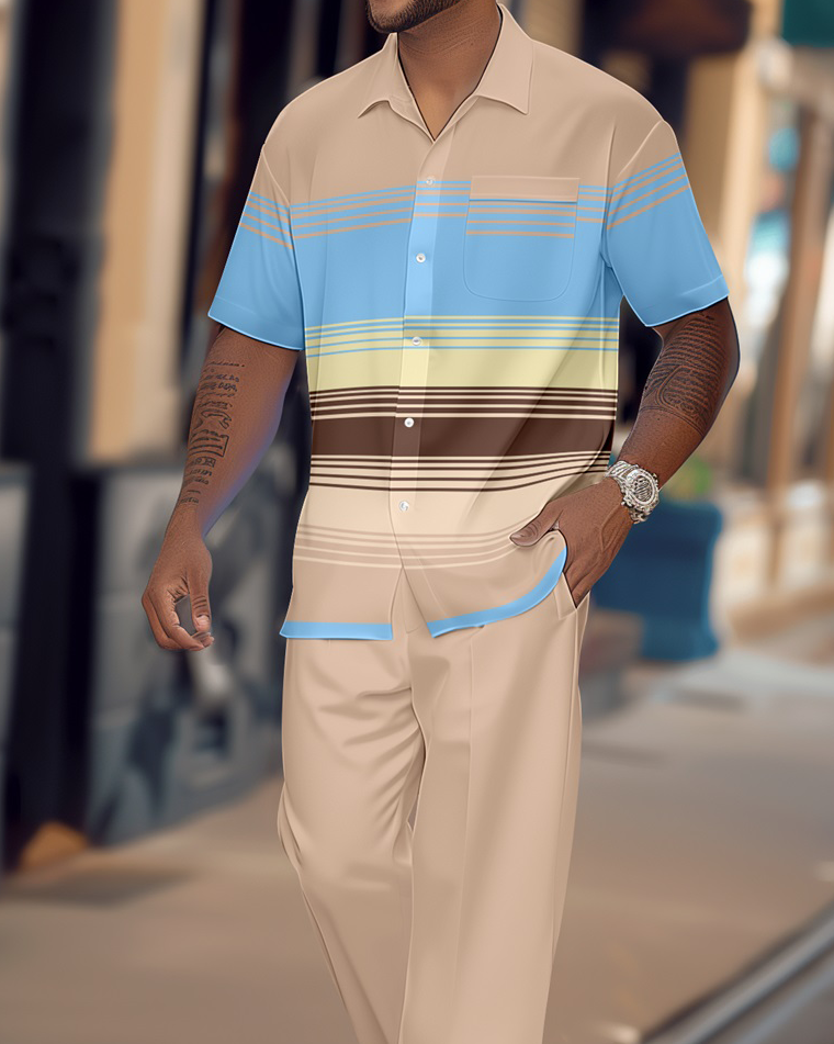 Camisa retro a cuadros Colorblock de manga corta Walking Suit 1645 para hombre