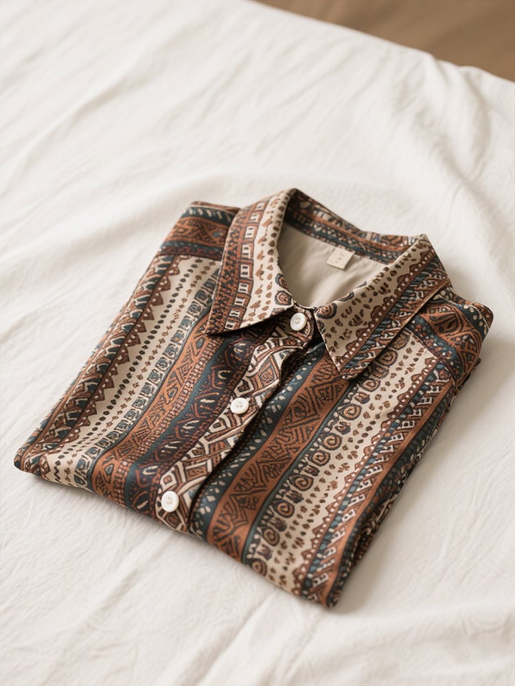 Camisa ejecutivo casual Bohemian solapa de manga corta para hombre