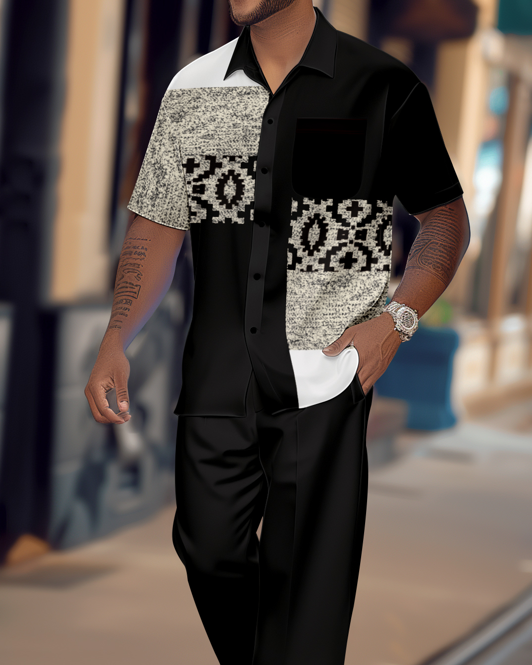 Camisa Gradient estampado de manga corta Walking Suit 1080 para hombre