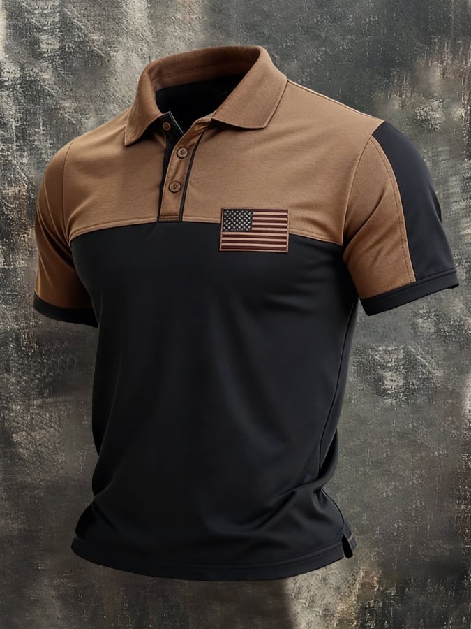 Camiseta retro Color-Block "Patriot" Polo para hombre