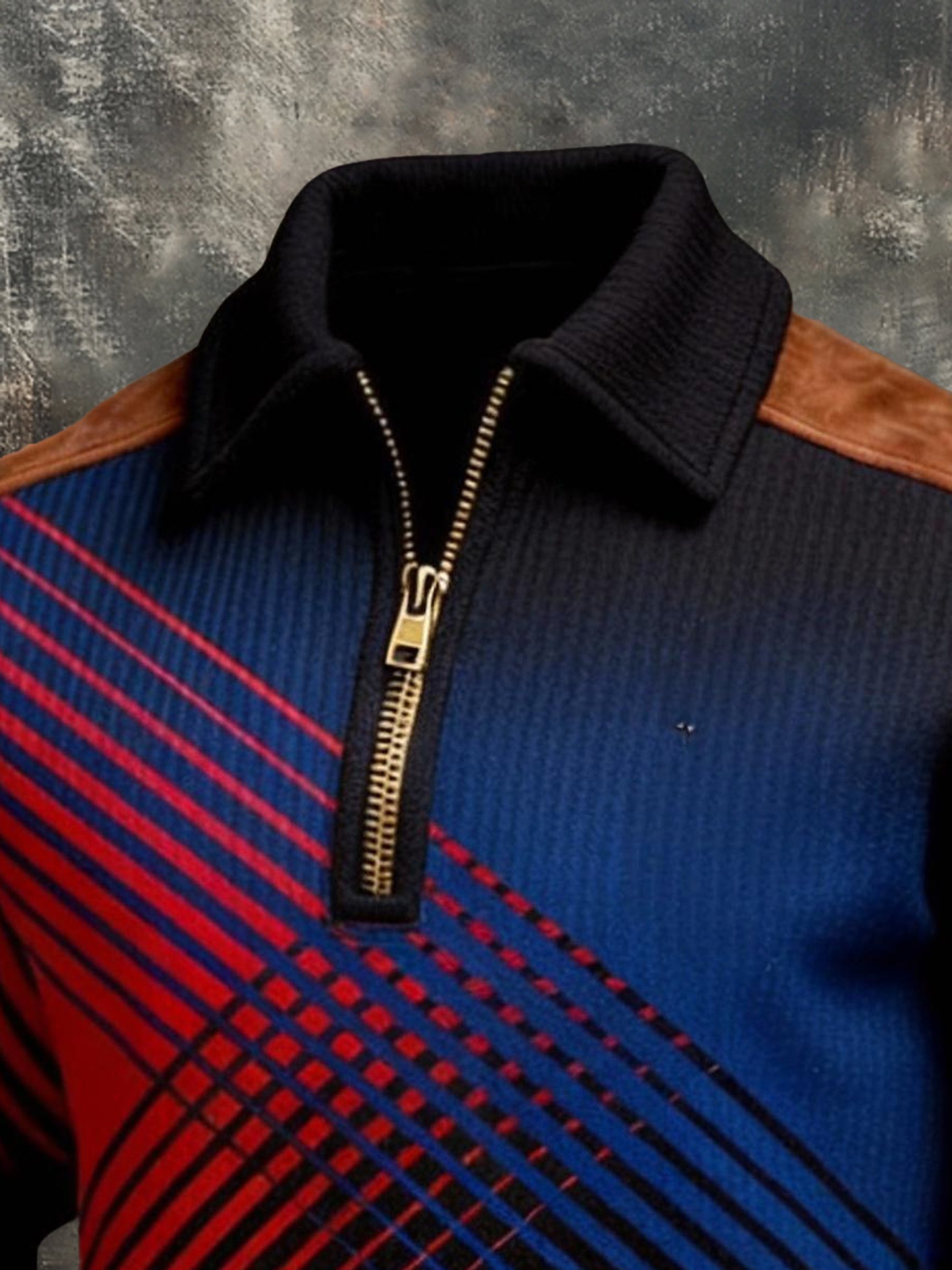 Sudadera de modaable Color-Block estampado con cierre para hombre